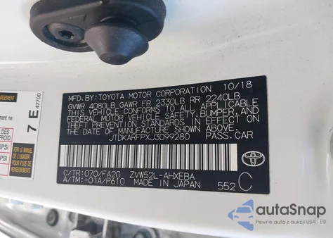 2018 Toyota Prius Prime Plus из США, поврежденный, VIN JTDKARFPXJ3099280